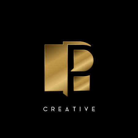 Golden Square Negative Space P letter Logo. Creative design concept square shape with negative space letter P logo for initial, technology or business identity.のイラスト素材