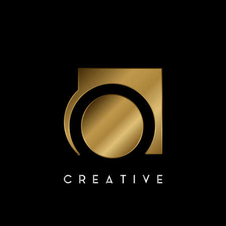 Golden Square Negative Space O letter Logo. Creative design concept square shape with negative space letter O logo for initial, technology or business identity.のイラスト素材