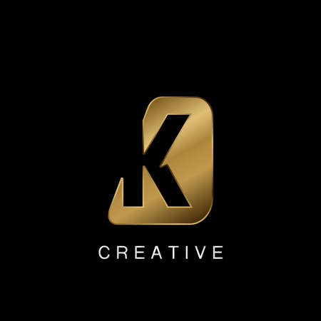 Golden Abstract Techno Letter K Logo, creative negative space vector template design concept.のイラスト素材