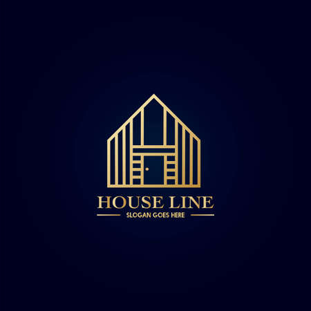 Golden Geometric House Line Letter H logo Apartment Real Estate, Property, hotel and architecture business identityのイラスト素材