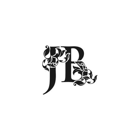 Ornate Luxury Floral Letter J, B, JB Initial Logo Icon, Black and White Monogram Floral Leaf Design.のイラスト素材