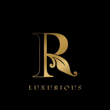 Golden Outline Initial Letter R luxury Logo, creative vector design concept for luxurious business.のイラスト素材