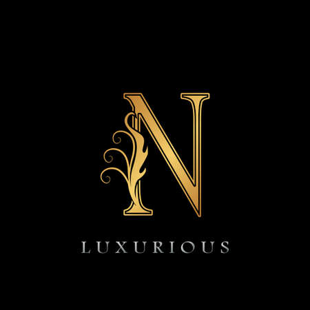 Golden Luxurious Initial Letter N Logo, Gold vector design luxury businessのイラスト素材