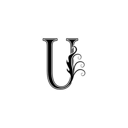 Monogram Luxury Letter U logo icon, vintage design concept floral leaves for initial, luxuries business, hotel, wedding service and more brand identity.のイラスト素材