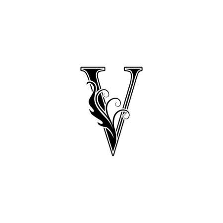 Monogram Luxury Letter V logo icon, vintage design concept floral leaves for initial, luxuries business, hotel, wedding service and more brand identity.のイラスト素材