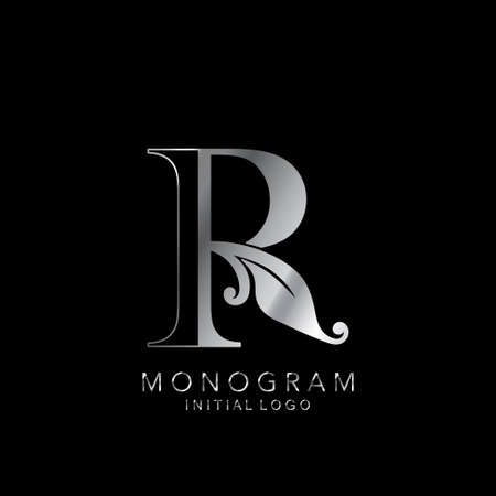 Monogram Initial Logo Letter R. Silver vector design concept floral leaves for business identity.のイラスト素材
