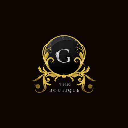 G Letter Golden Circle Shield Luxury Boutique Logo, vector design concept for initial, luxury business, hotel, wedding service, boutique, decoration and more brands.のイラスト素材