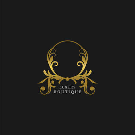 Golden Circle Frame Luxury Boutique Logo, vector design concept for initial, luxury business, hotel, wedding service, boutique, decoration and more brands.のイラスト素材