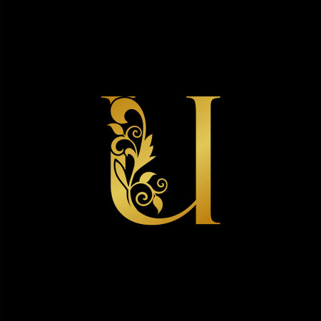 Luxury Gold Initial Letter U   icon. Vector design concept luxury vintage nature leaves .のイラスト素材