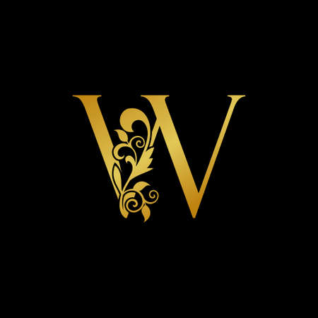 Luxury Gold Initial Letter W   icon. Vector design concept luxury vintage nature leaves .のイラスト素材