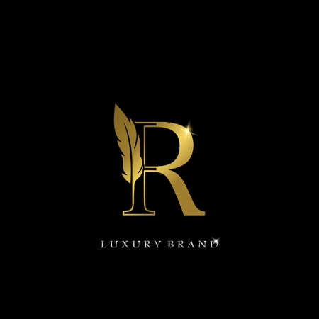Golden Feather Letter R Luxury Brand Logoのイラスト素材