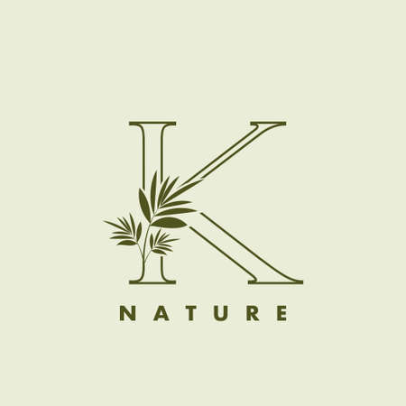 Outline Tropical Nature Letter K Logo with nature leafのイラスト素材