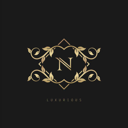 Classic Vintage Letter N logo with nature leaves.のイラスト素材