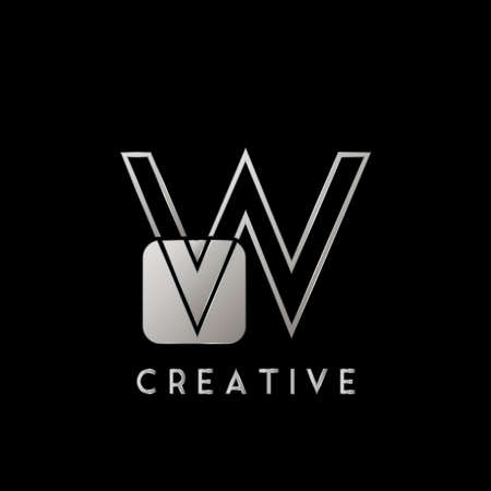 Overlap Outline   Letter W Technology with Rounded Square Shape Vector Design Template.のイラスト素材
