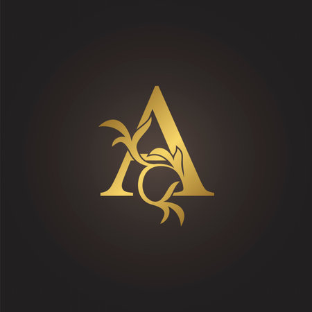 Golden luxury Decoration Leaf A Letter Initial Logo Concept Monogram Leaf Ornate Decorative Vector Designのイラスト素材