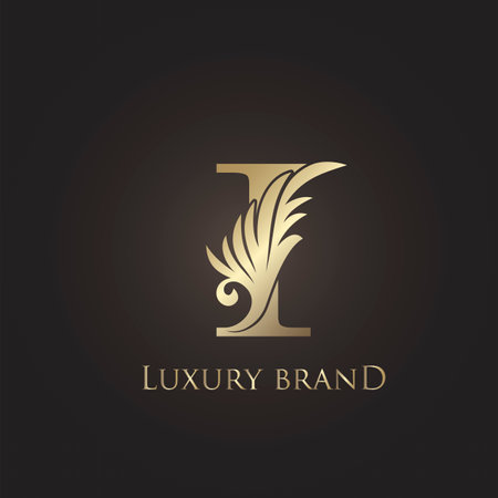 Luxury Letter I Logo Gold Monogram Feather Decorative Ornate Ornament Vector Design Templateのイラスト素材