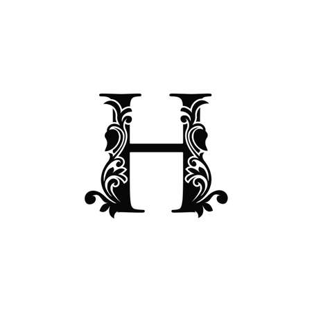 Letter H   Icon Template. Black and white vector design swirl ornate elegant decorative style.のイラスト素材