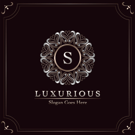 Elegance Ornate Luxury Mandala Badge Letter S Logo Design Decorative Frame Templateのイラスト素材