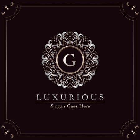 Elegance Ornate Luxury Mandala Badge Letter G Logo Design Decorative Frame Templateのイラスト素材