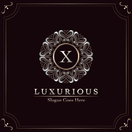 Elegance Ornate Luxury Mandala Badge Letter X Logo Design Decorative Frame Templateのイラスト素材