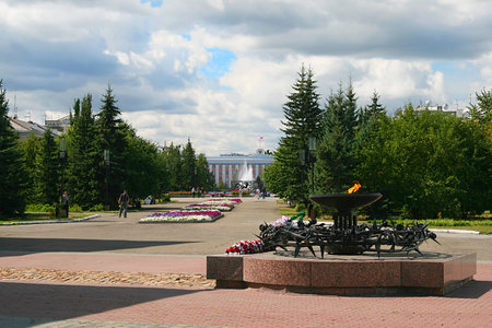 Eternal Flame soldiers-internationalists in square of Barnaulの写真素材