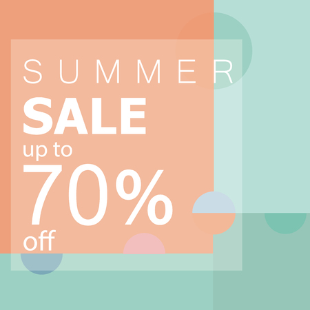 Summer sale up to 70 off. white text and tag on fresh summer colored background.minimal design.のイラスト素材