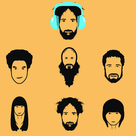 Set man dj icon with headphones vector illustration isolatedのイラスト素材