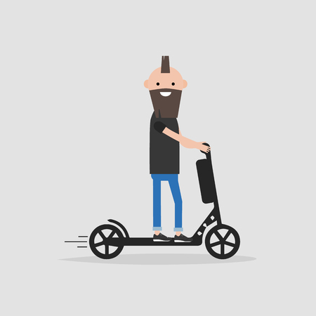 Young male Character rides on electric scooter.flat cartoon design.のイラスト素材