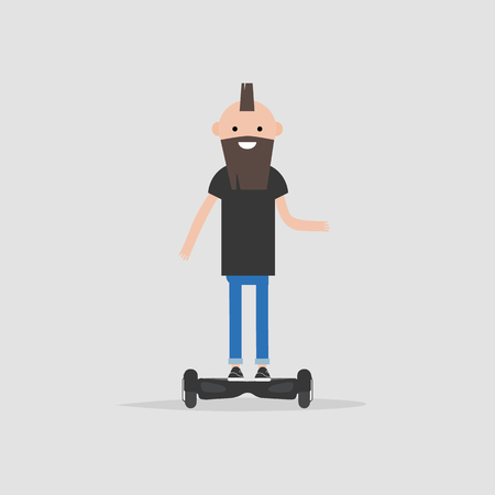 young character riding on hoverboard. Vector flat cartoon illustrationのイラスト素材