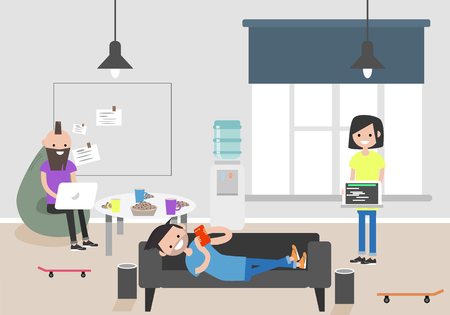 Vector illustration of coworking space. Working place, office. Modern office. Millennials at work. Flat design.のイラスト素材