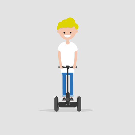 young character riding on segway. Vector flat cartoon illustrationのイラスト素材