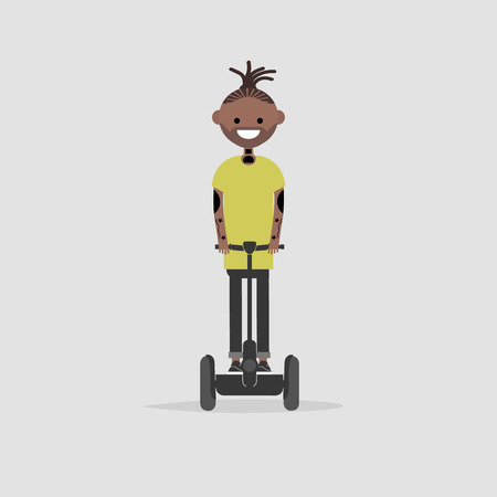 young character riding on segway. Vector flat cartoon illustrationのイラスト素材