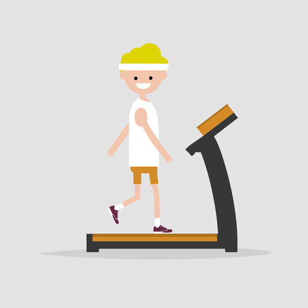 young character doing exercise with treadmill.flat cartoon designのイラスト素材