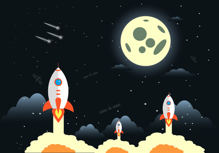 Rocket launch, ship.vector illustration,flat designのイラスト素材