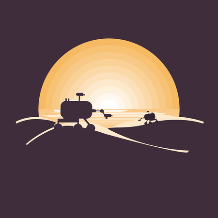 Mars colonization futuristic landscape with rover mars in desert.Negative space illustrationのイラスト素材