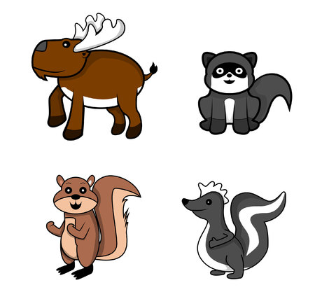 forest animal.moose.weasel.squirrel.skunkのイラスト素材