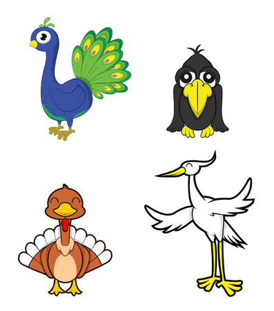 Bird Set peacock.crow.turkey bird.storkのイラスト素材