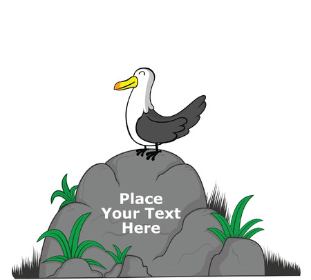 seagull on big rock for messageのイラスト素材