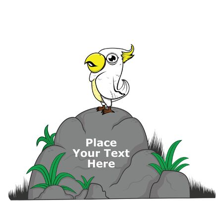 white parrot on big rock for messageのイラスト素材