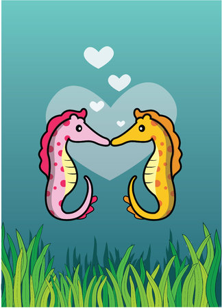 seahorse romantic couple with underwater sceneryのイラスト素材