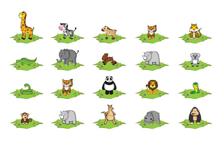wild animal grass land setのイラスト素材