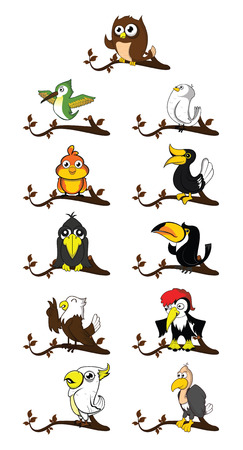 bird set with autumn leavesのイラスト素材