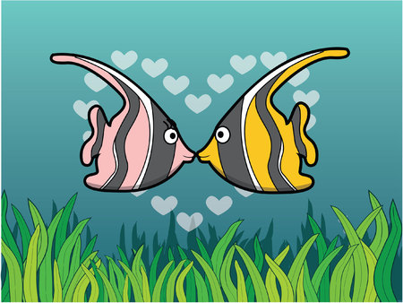moorish idol romantic couple with underwater sceneryのイラスト素材