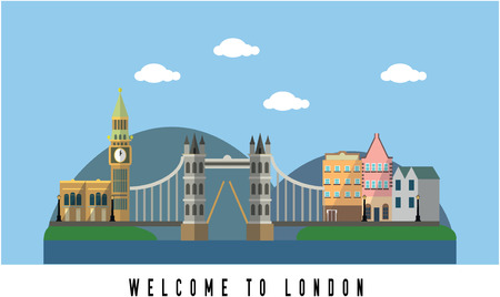 Travel to London Flat color concept design illustrationのイラスト素材