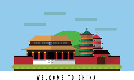 Travel to China Flat color concept design illustrationのイラスト素材