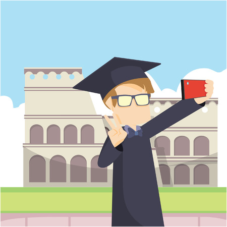 scholar selfie in romeのイラスト素材