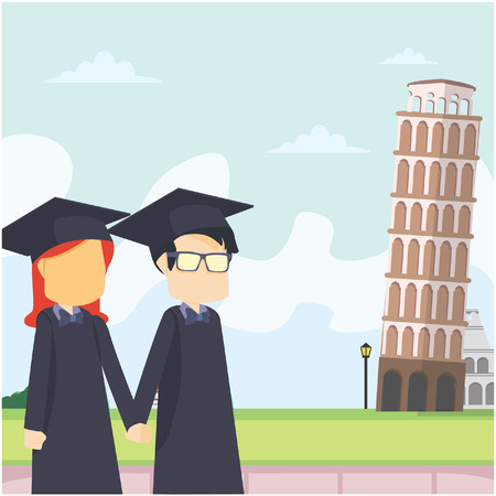 scholar couple italyのイラスト素材