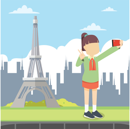 selfie eiffel towerのイラスト素材