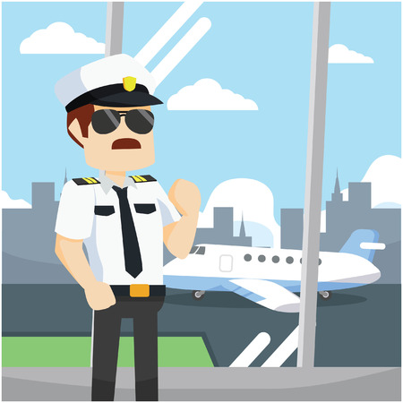 pilot in airport lobbyのイラスト素材