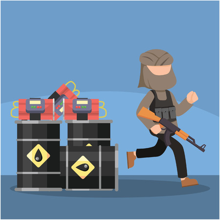 terrorist putting bomb in gas tankのイラスト素材